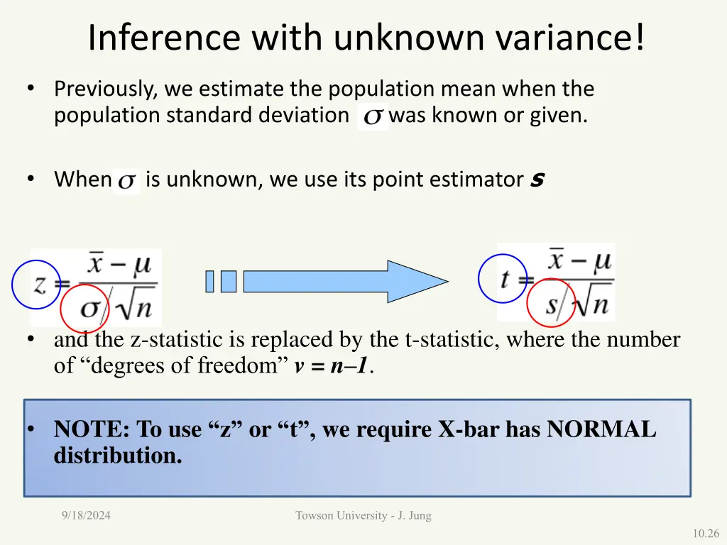 inference with unknown variance