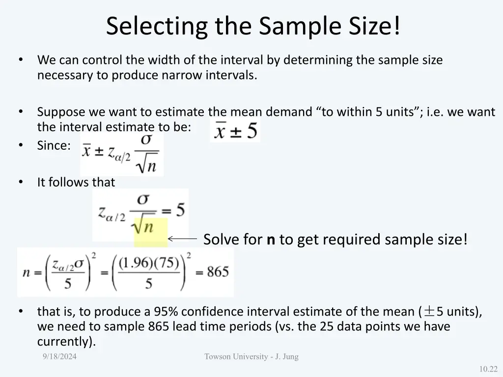 selecting the sample size