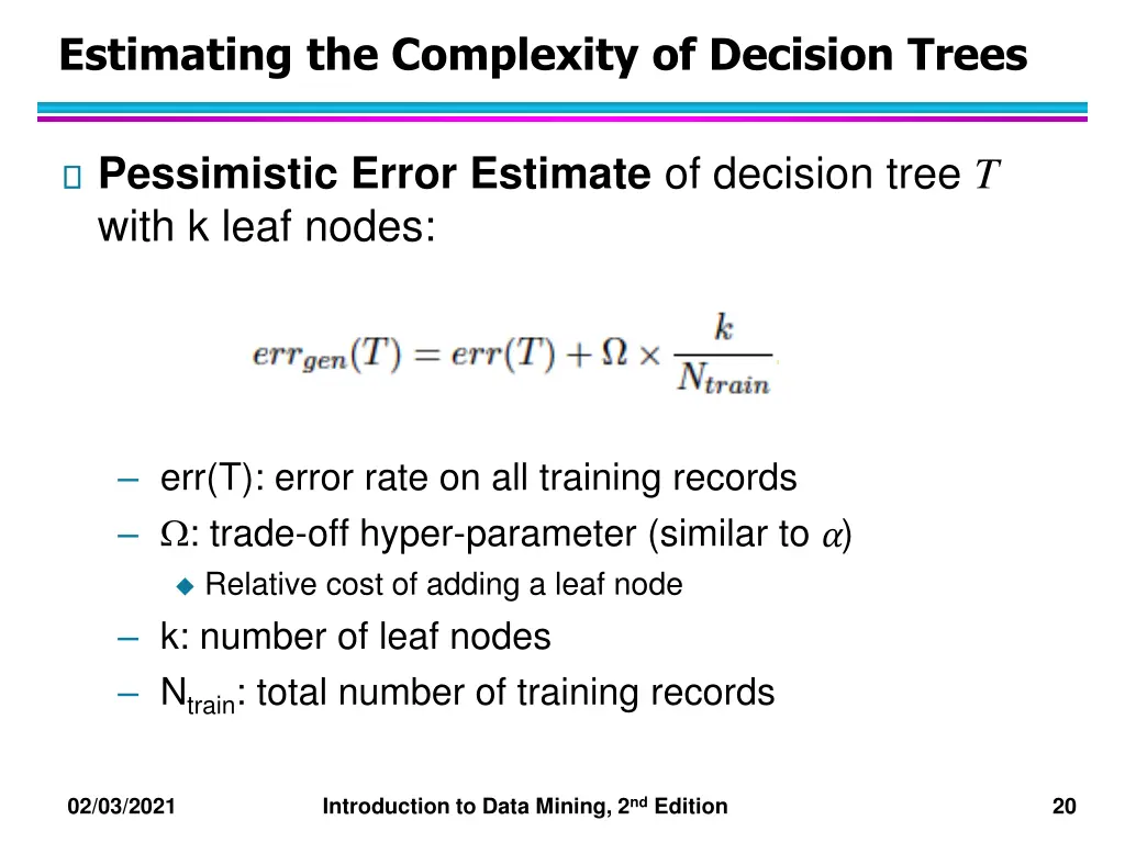 estimating the complexity of decision trees