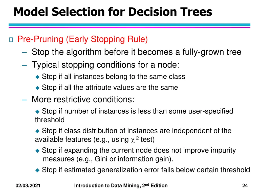 model selection for decision trees