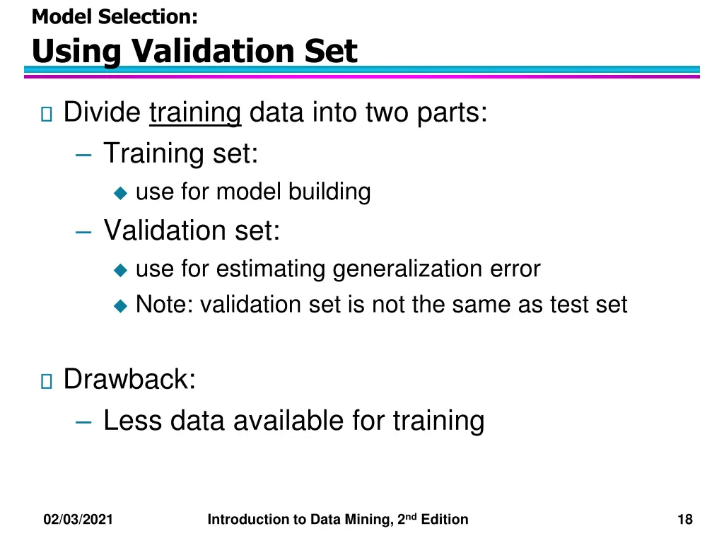 model selection using validation set