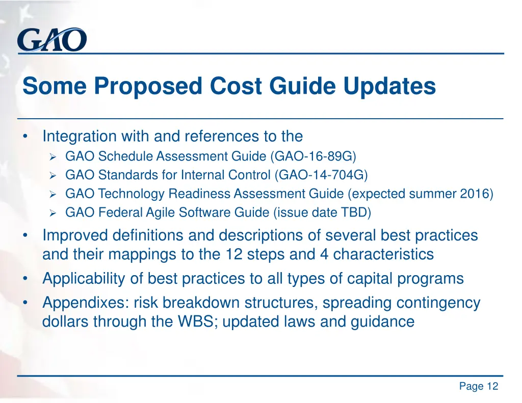 some proposed cost guide updates