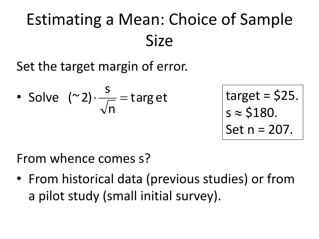 estimating a mean choice of sample size