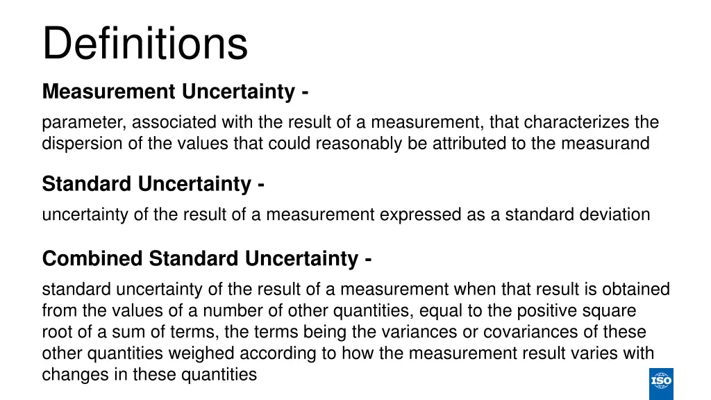 definitions measurement uncertainty parameter