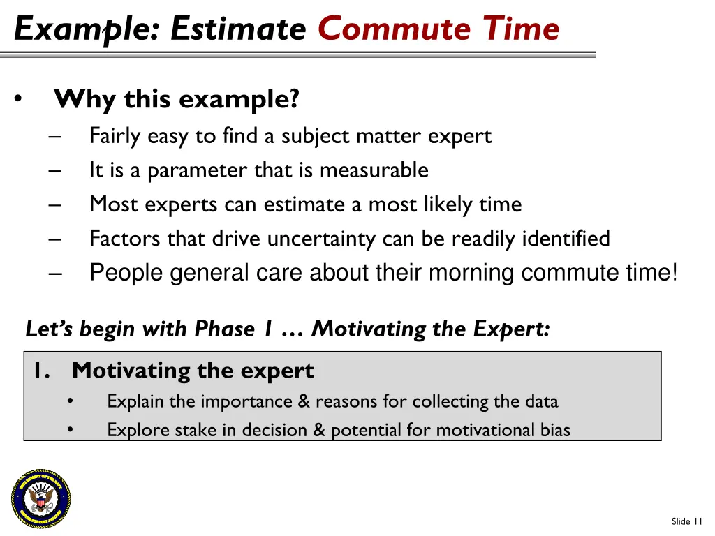 example estimate commute time