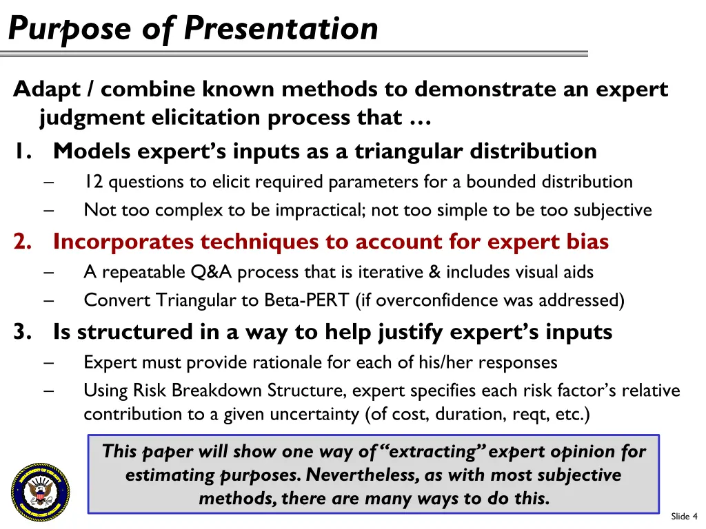 purpose of presentation