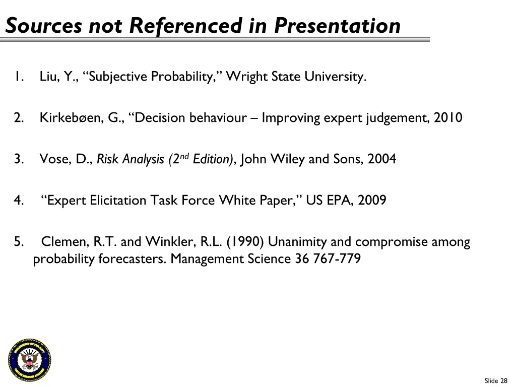 sources not referenced in presentation