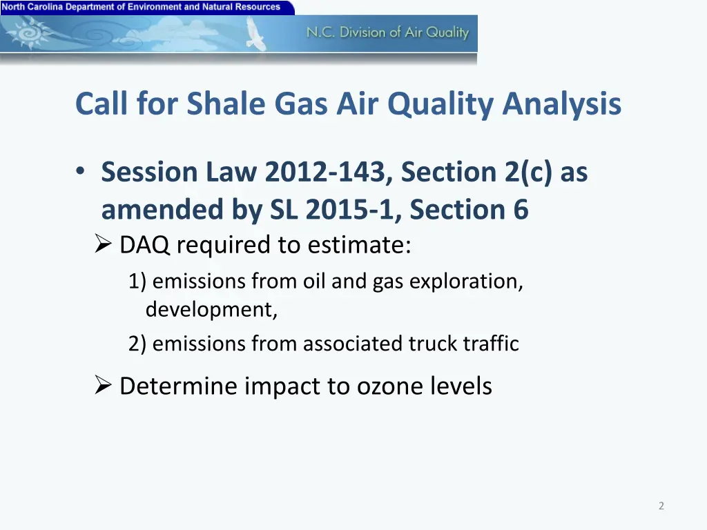 call for shale gas air quality analysis