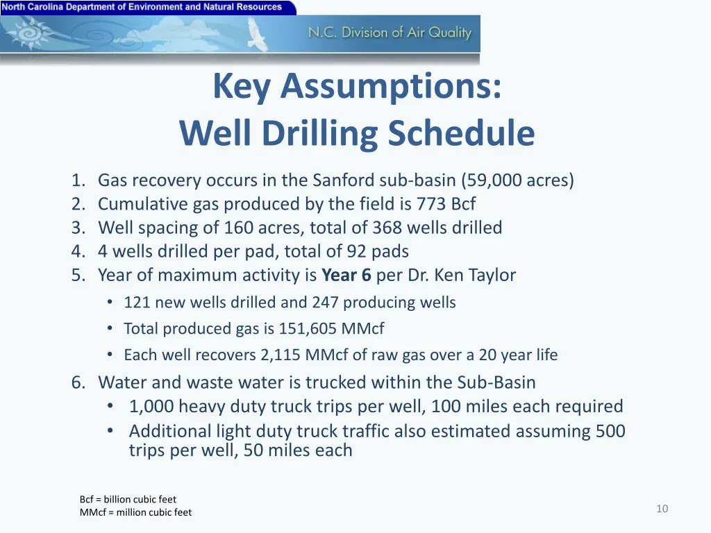 key assumptions well drilling schedule