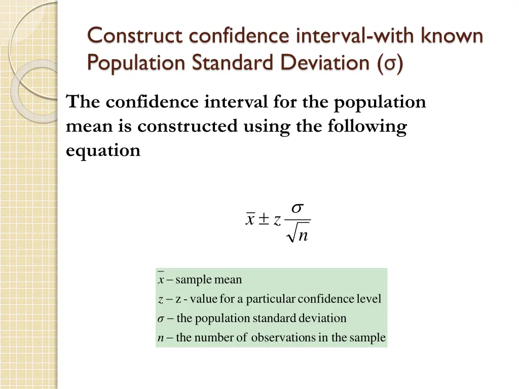 construct confidence interval with known