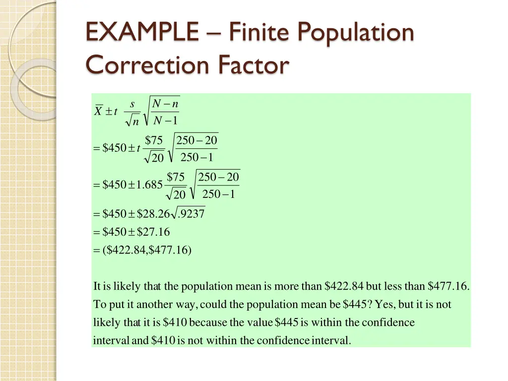 example finite population correction factor 1