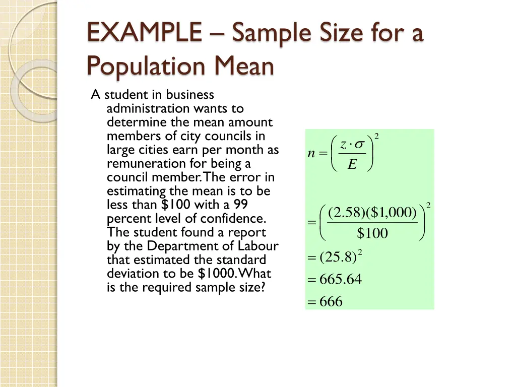 example sample size for a population mean