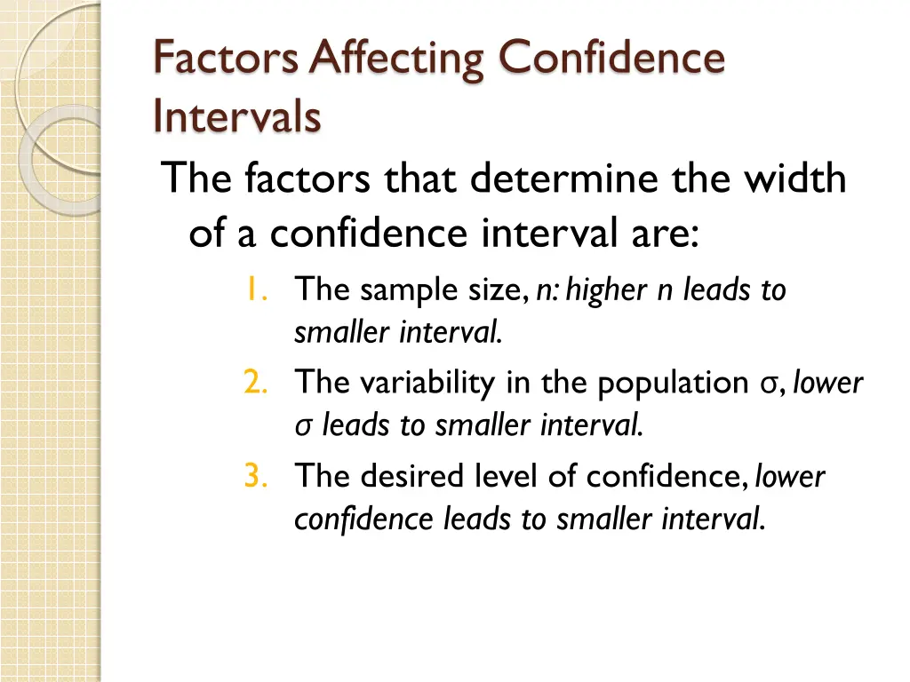 factors affecting confidence intervals