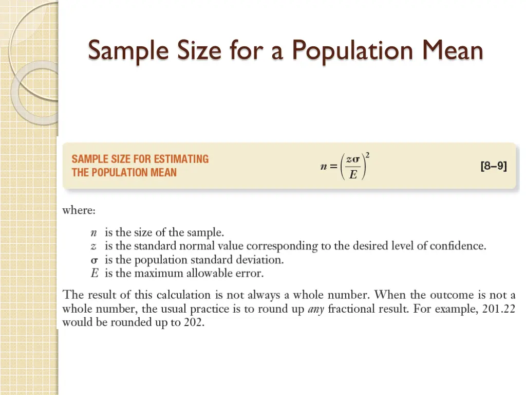 sample size for a population mean