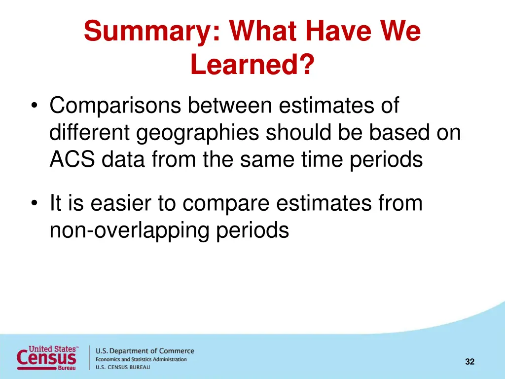 summary what have we learned comparisons between