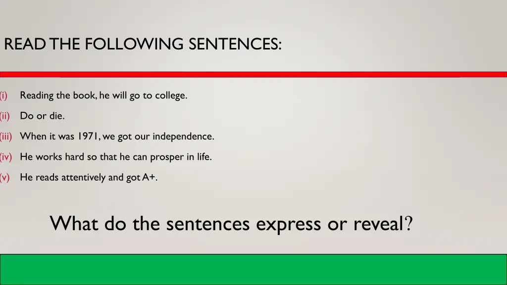 read the following sentences