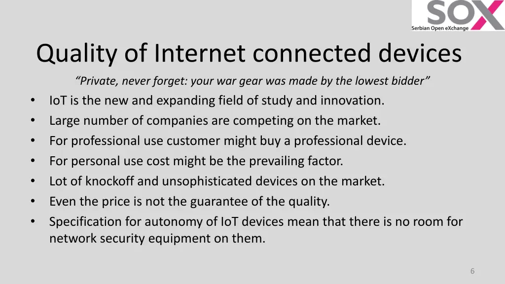 quality of internet connected devices