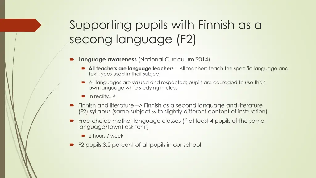 supporting pupils with finnish as a secong