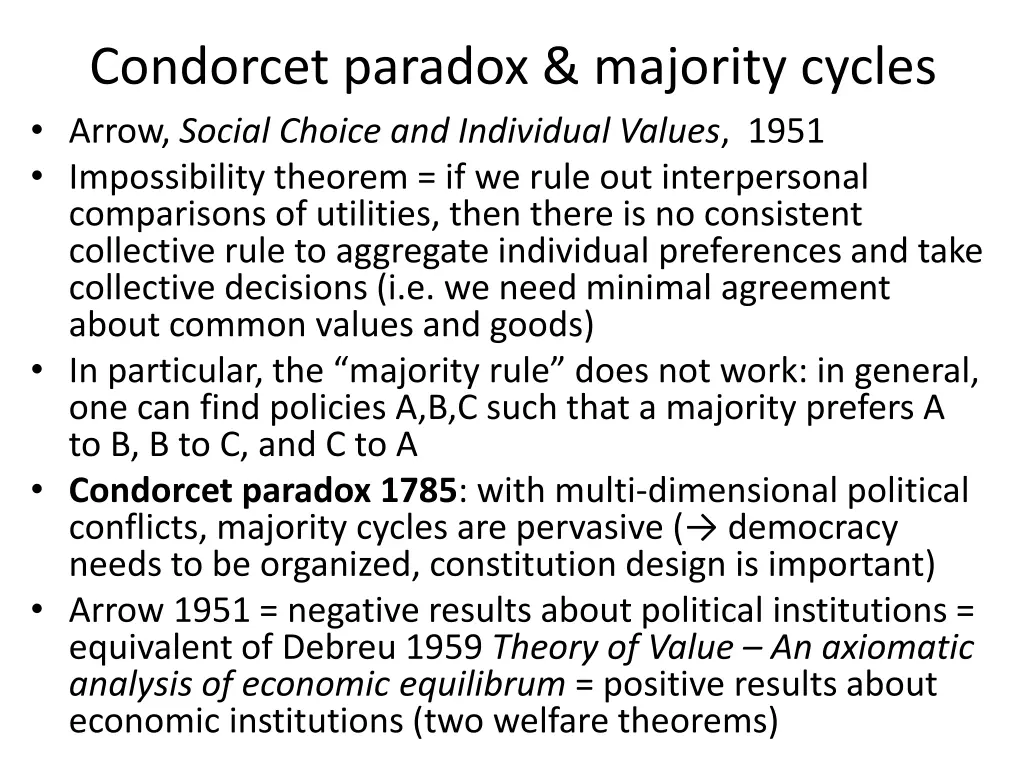 condorcet paradox majority cycles arrow social