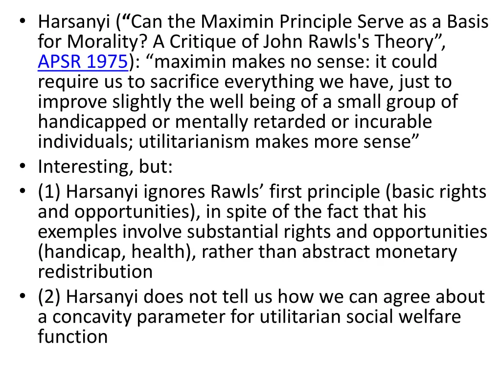 harsanyi can the maximin principle serve