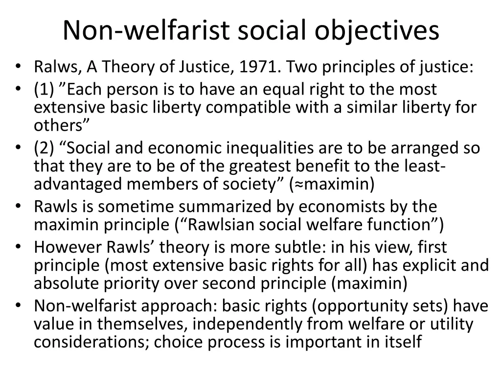 non welfarist social objectives ralws a theory