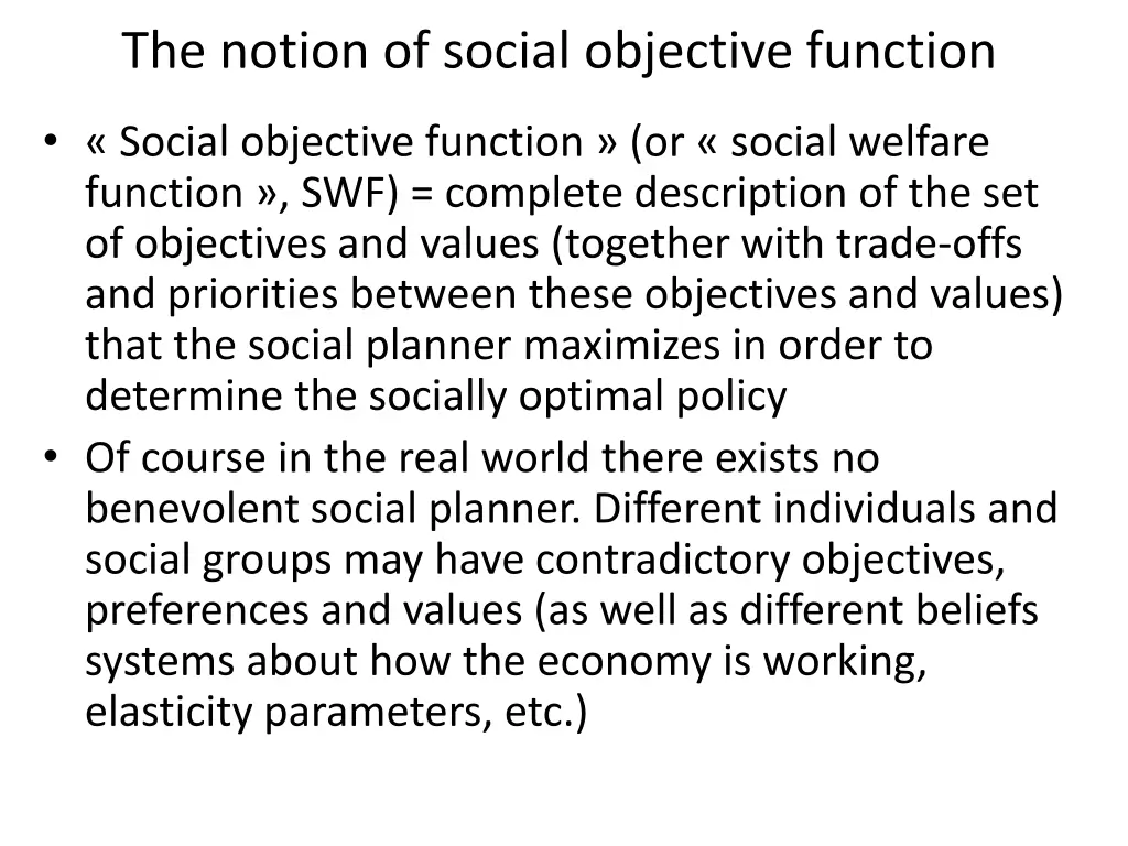 the notion of social objective function