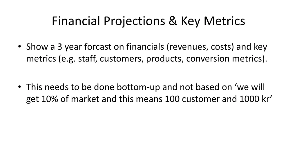 financial projections key metrics