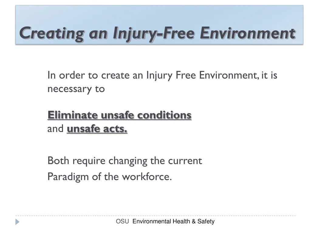 creating an injury free environment 1