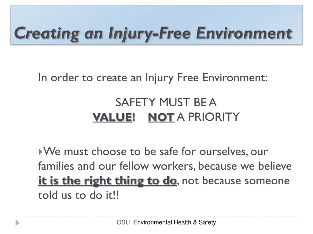 creating an injury free environment