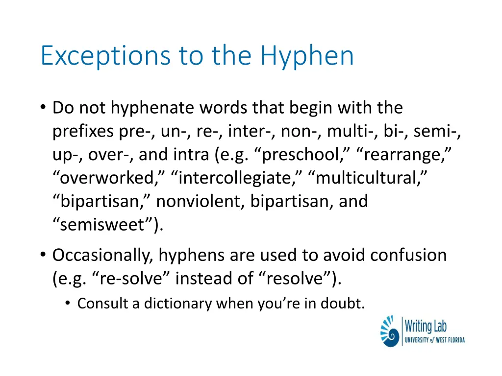 exceptions to the hyphen