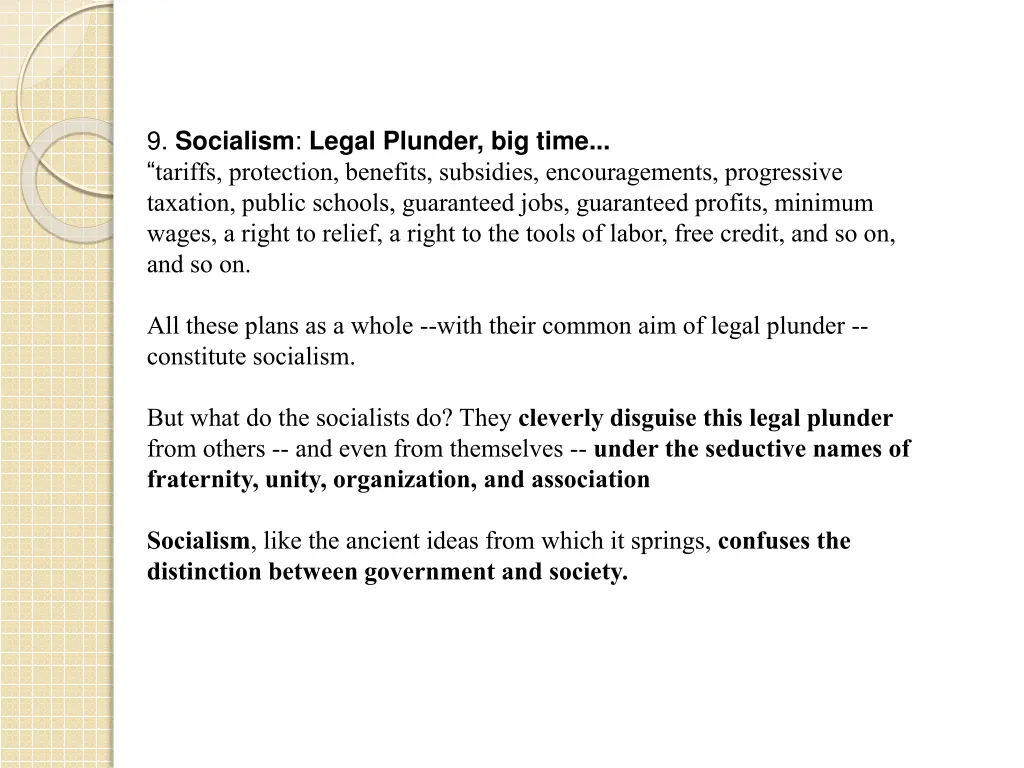 9 socialism legal plunder big time tariffs