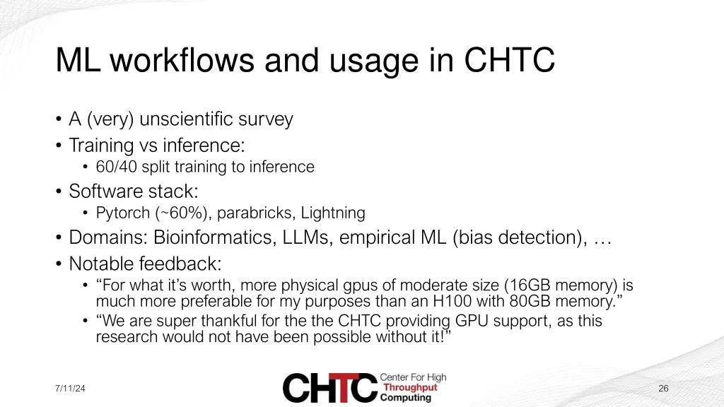 ml workflows and usage in chtc