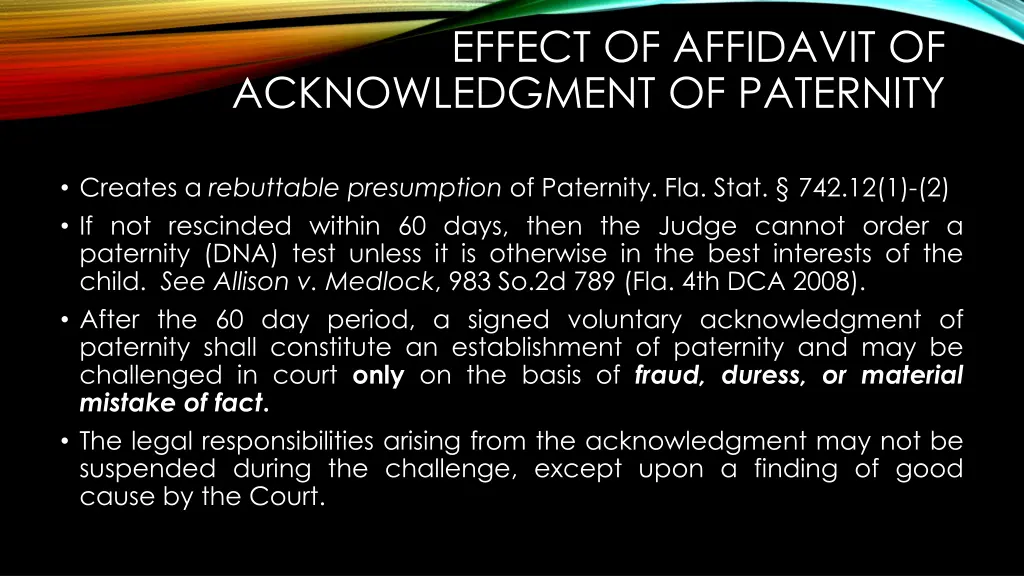 effect of affidavit of acknowledgment of paternity