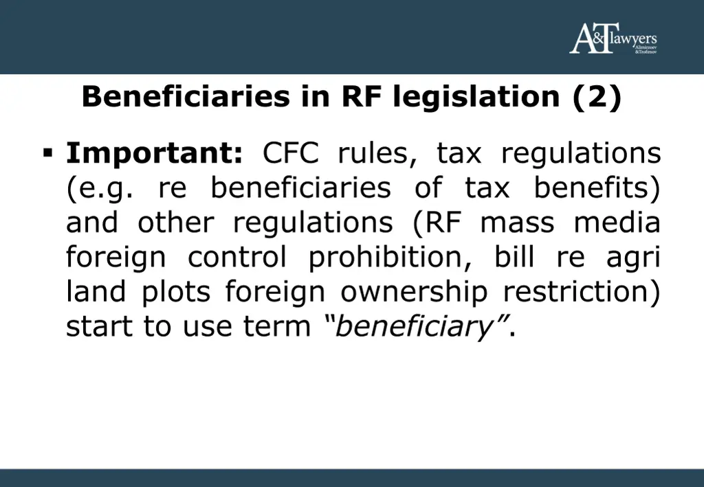 beneficiaries in rf legislation 2