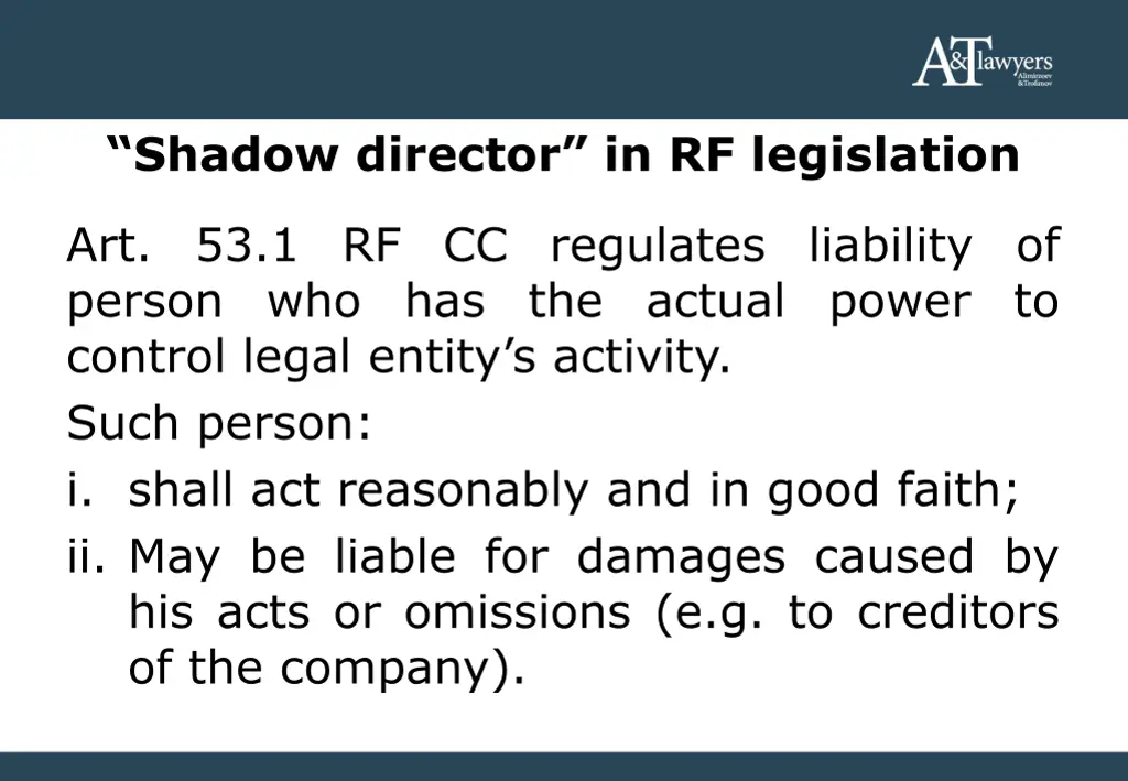 shadow director in rf legislation