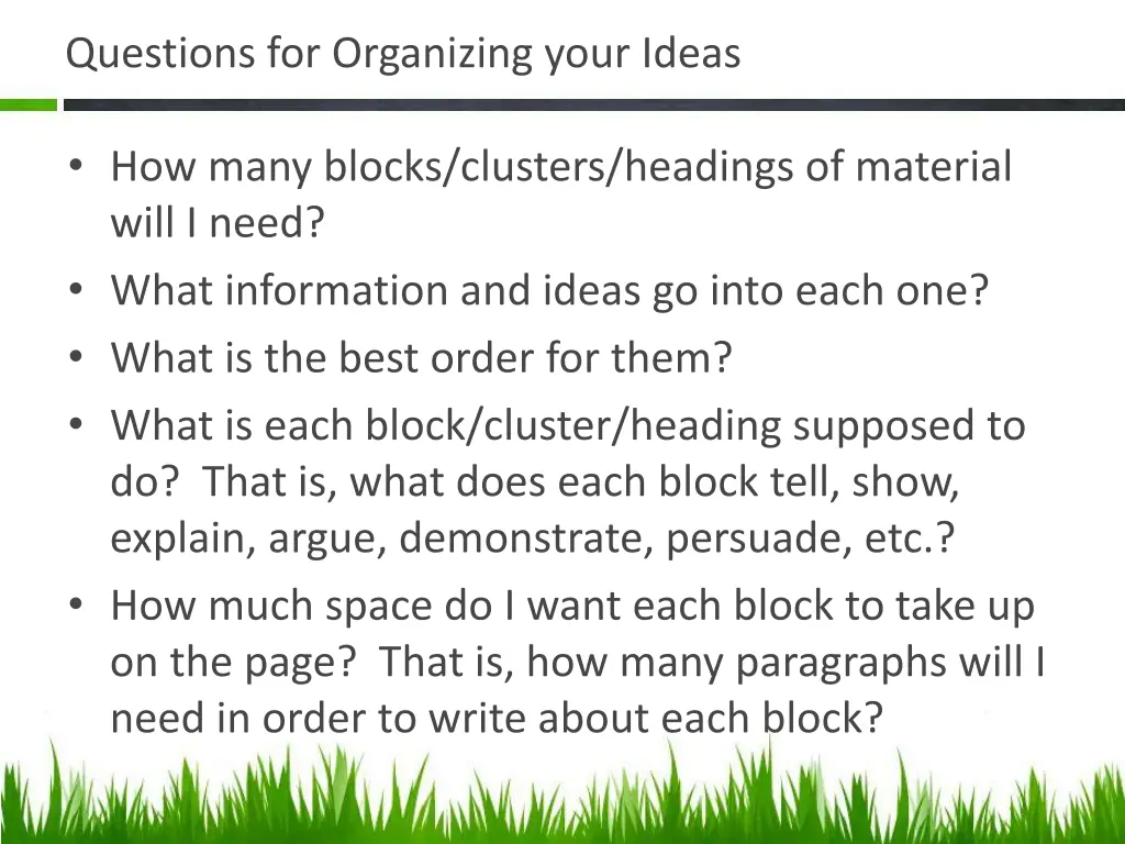 questions for organizing your ideas