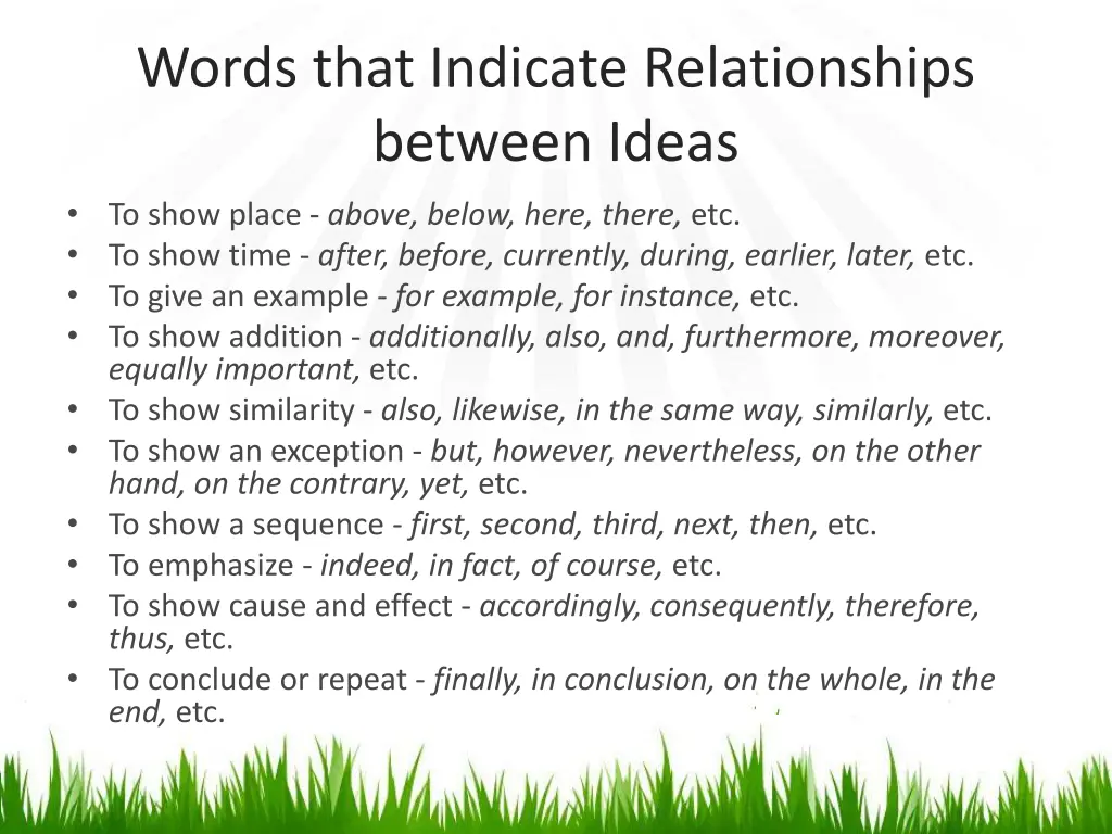 words that indicate relationships between ideas