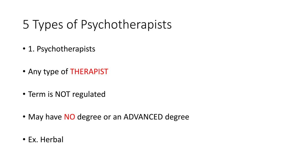 5 types of psychotherapists