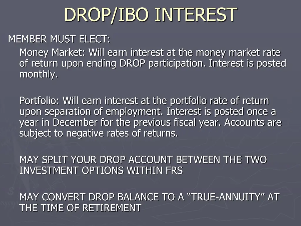 drop ibo interest