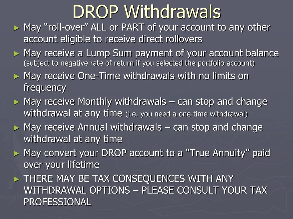 drop withdrawals may roll over all or part