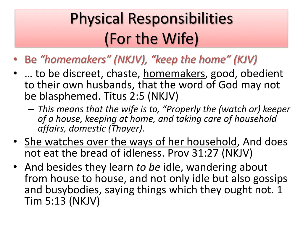 physical responsibilities for the wife 1