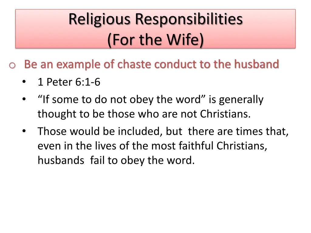 religious responsibilities for the wife