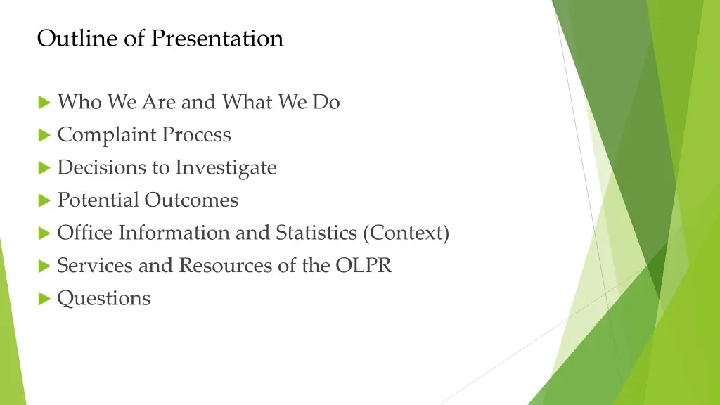 outline of presentation