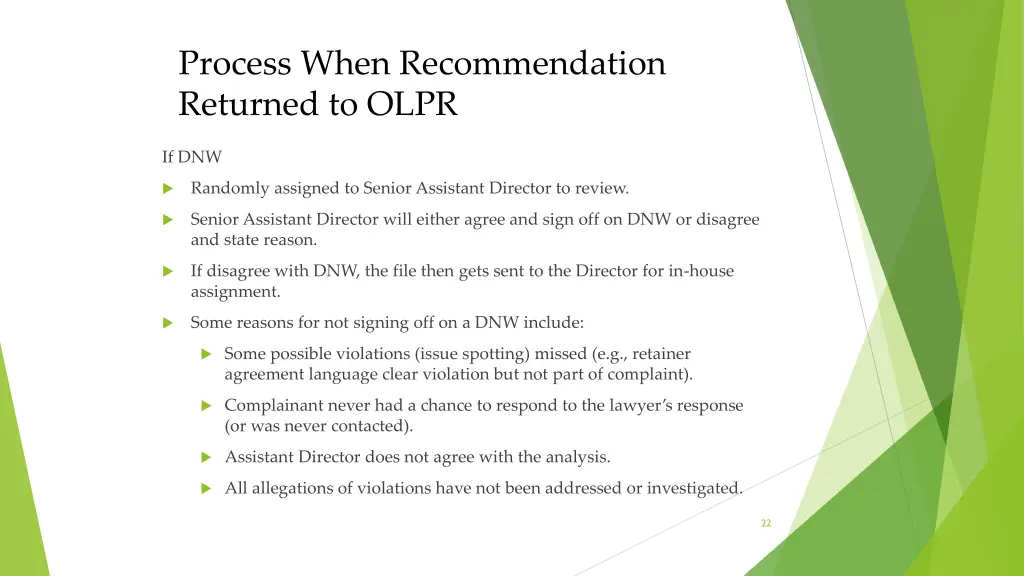 process when recommendation returned to olpr