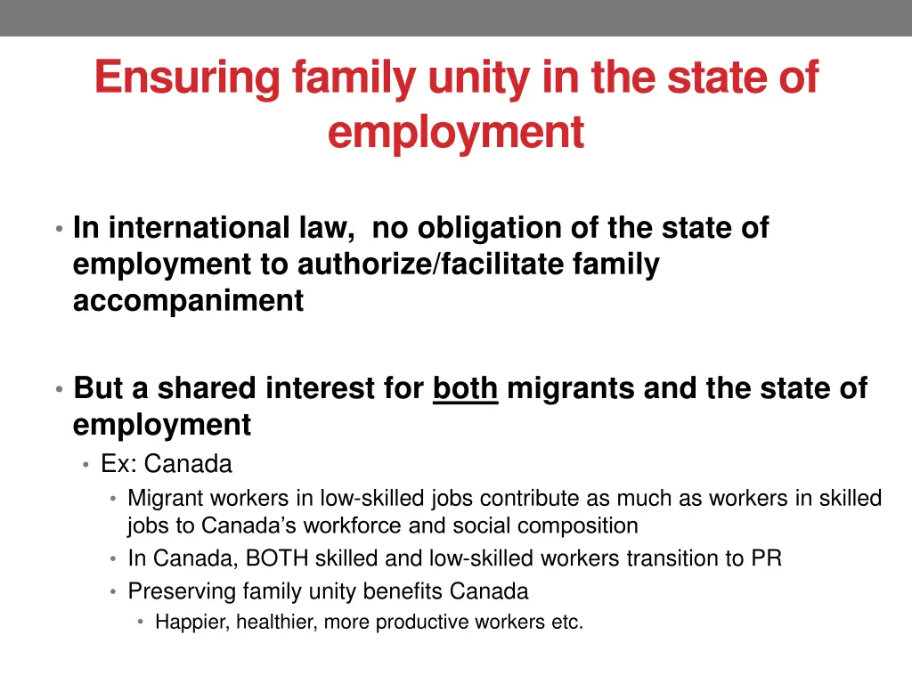 ensuring family unity in the state of employment