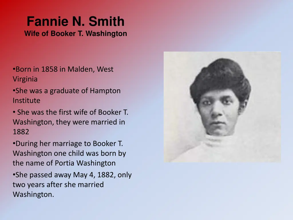 fannie n smith wife of booker t washington