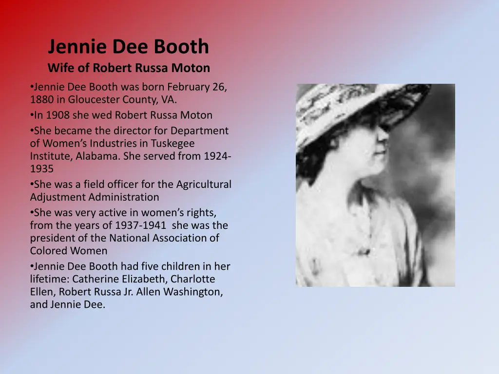 jennie dee booth wife of robert russa moton