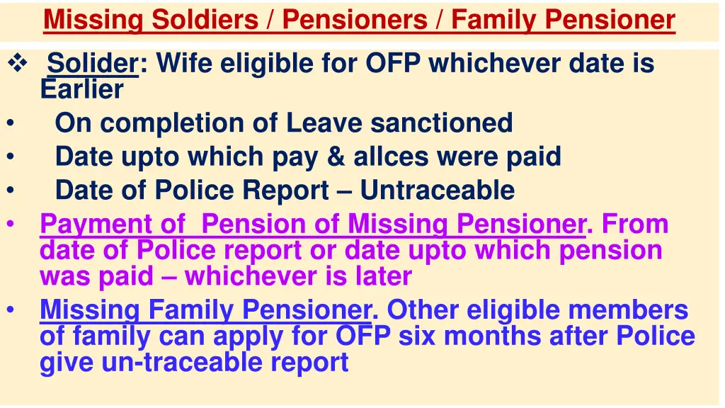 missing soldiers pensioners family pensioner