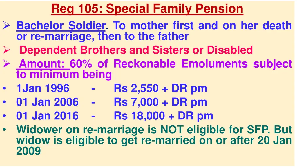 reg 105 special family pension bachelor soldier