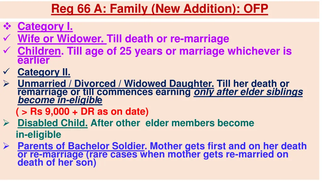 reg 66 a family new addition ofp category i wife